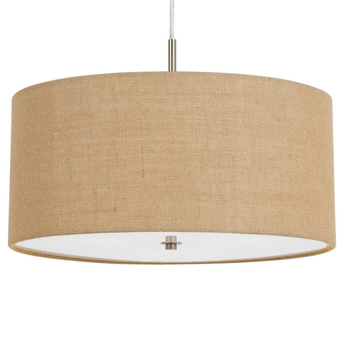 Metal Pendant Lighting With Fabric Circular Drum Shade And Cord, Beige By Benzara | Chandeliers |  Modishstore  - 3