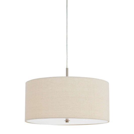 Metal Pendant Lighting With Fabric Circular Drum Shade, Off White By Benzara | Chandeliers |  Modishstore 