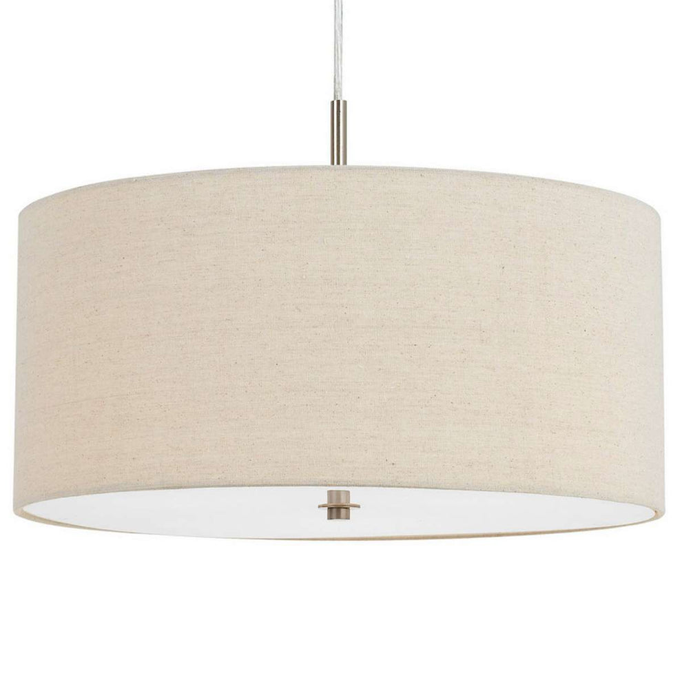 Metal Pendant Lighting With Fabric Circular Drum Shade, Off White By Benzara | Chandeliers |  Modishstore  - 3