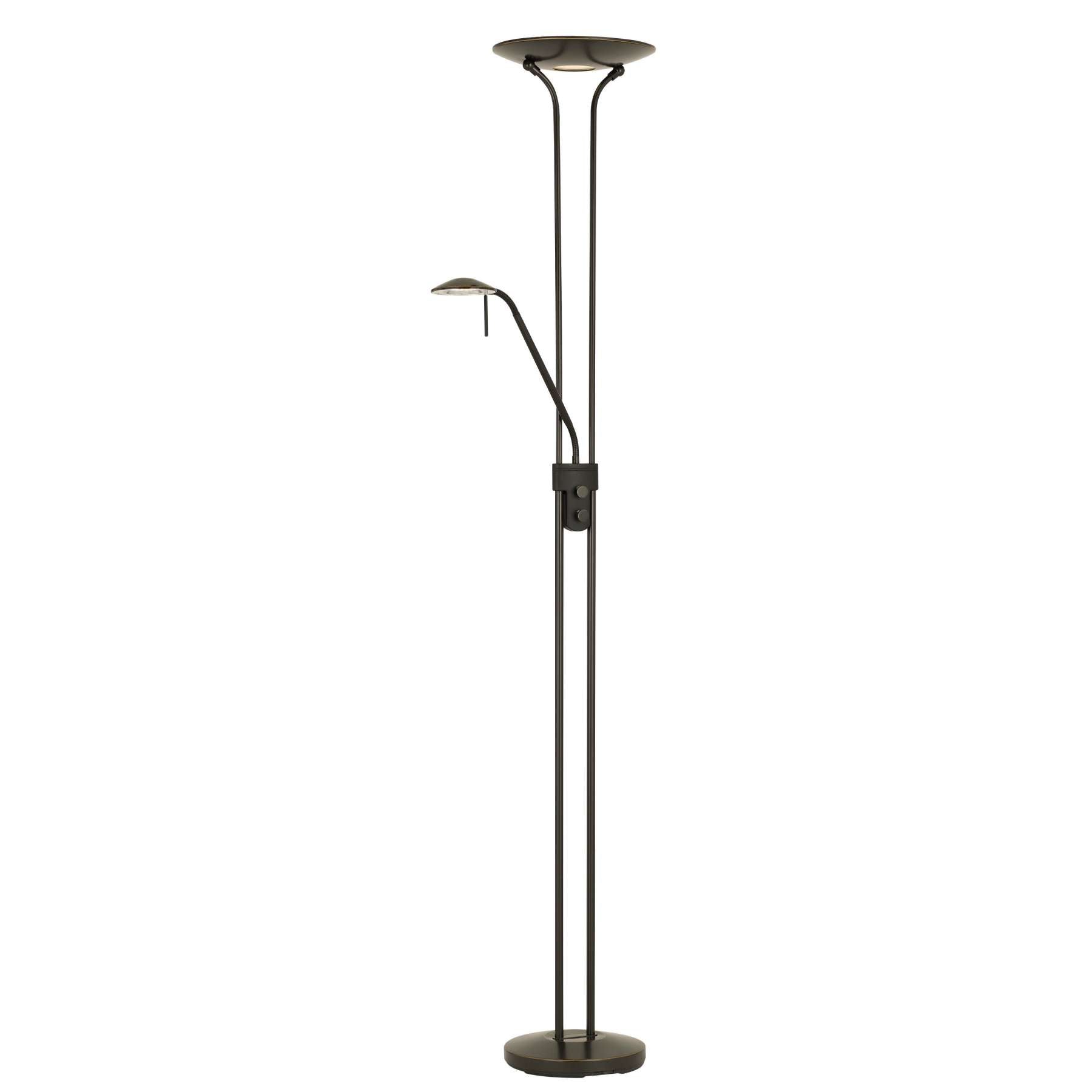 2 Metal Heads Torchiere Floor Lamp With Dimmer Control, Black By Benzara | Floor Lamps |  Modishstore 