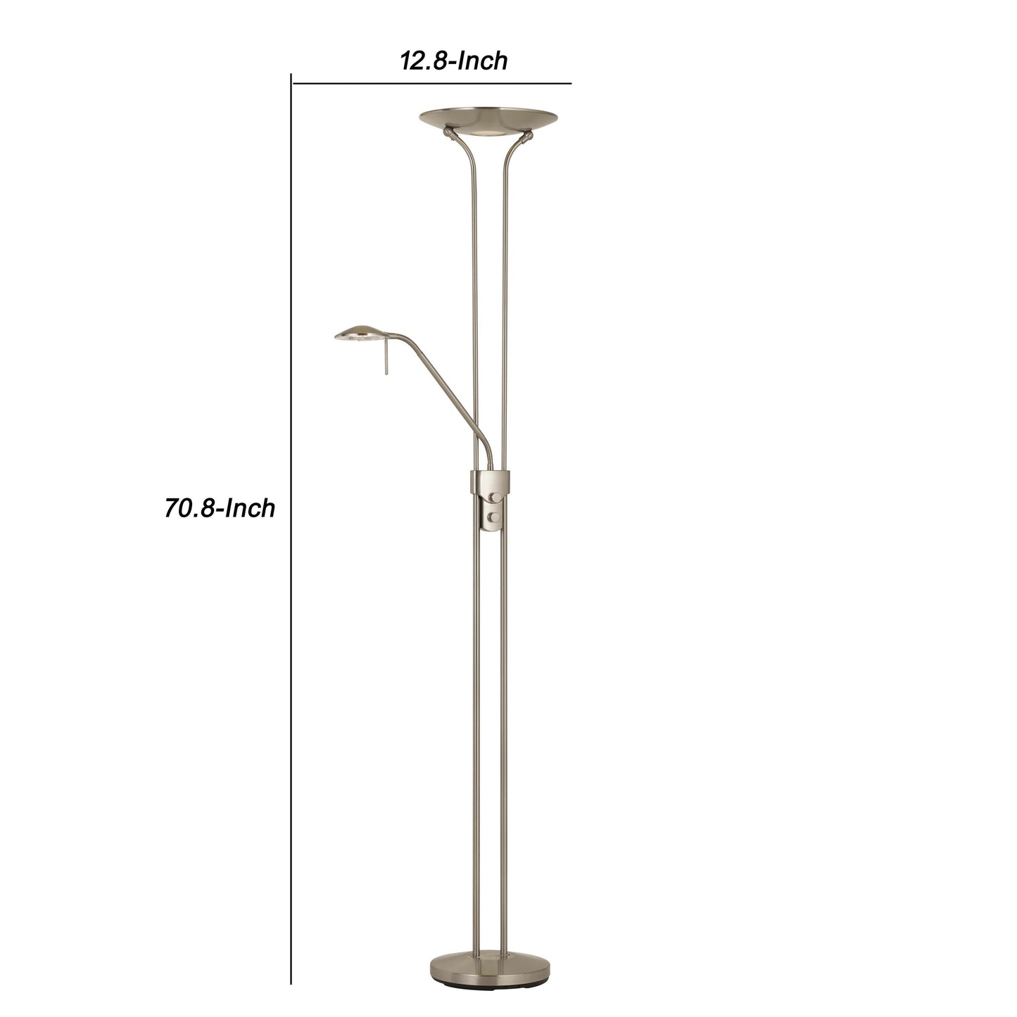 2 Metal Heads Torchiere Floor Lamp With Dimmer Control, Chrome By Benzara | Floor Lamps | Modishstore - 5