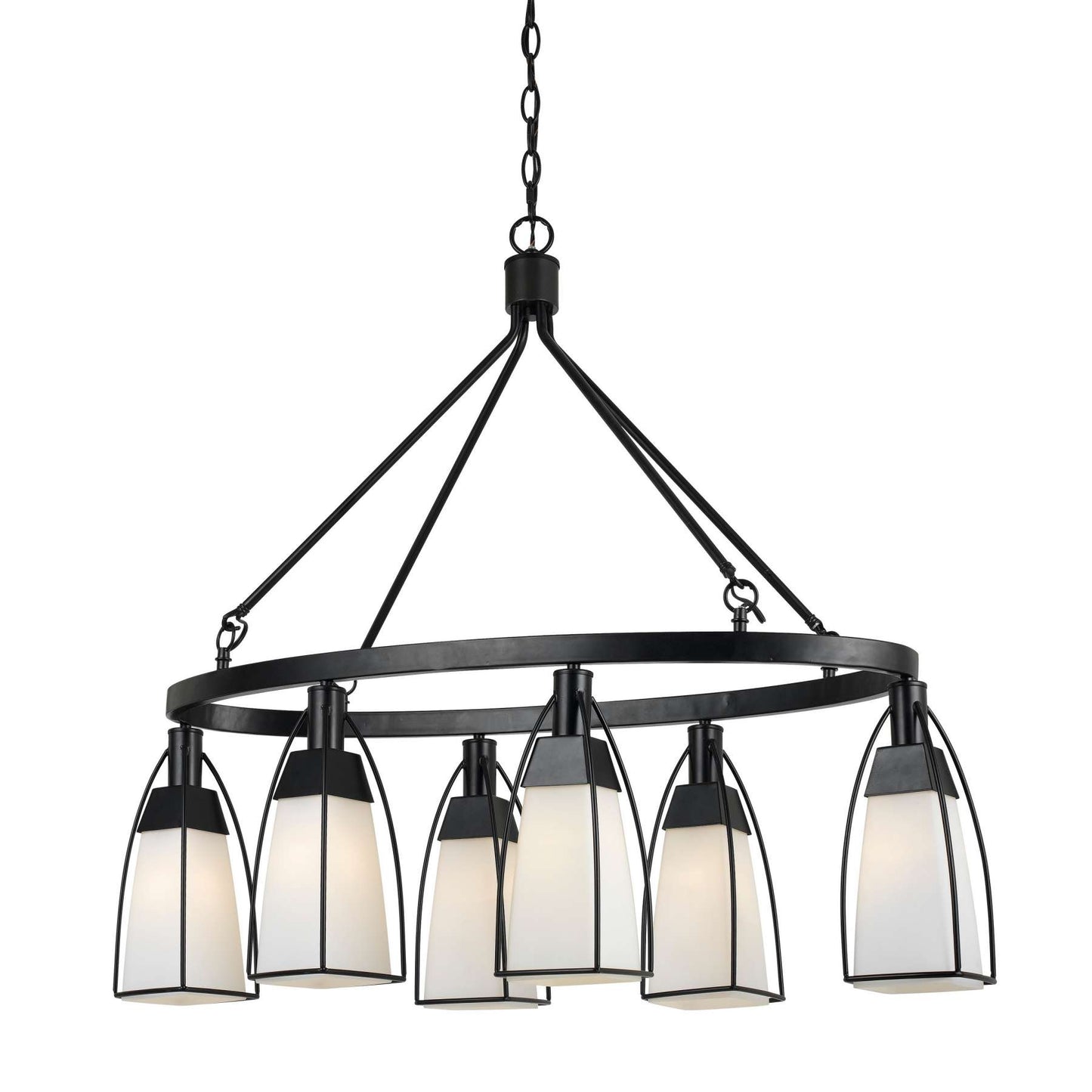 6 Bulb Oval Metal Frame Chandelier With Glass Shades, Black And White By Benzara | Chandeliers |  Modishstore 