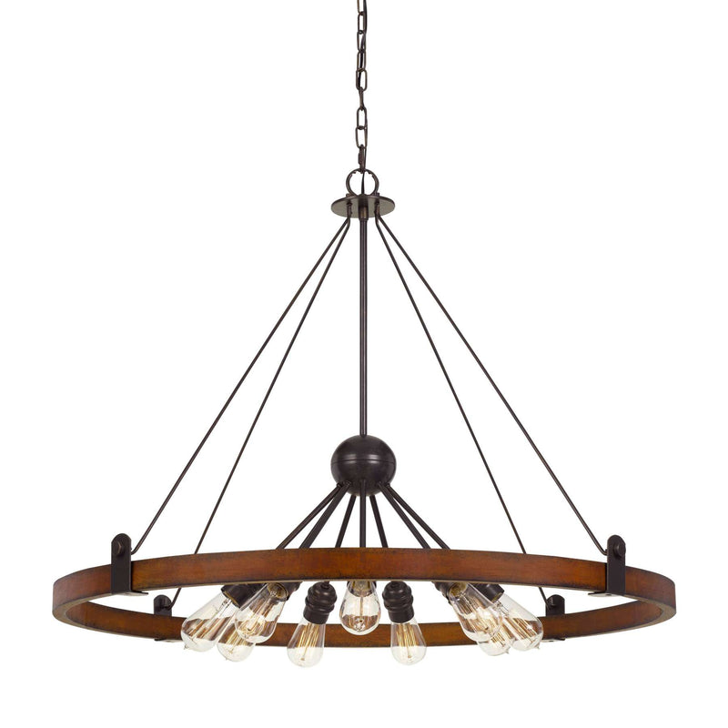 9 Bulb Chandelier With Round Wooden Frame And Metal Cantilevers, Brown By Benzara | Chandeliers |  Modishstore 