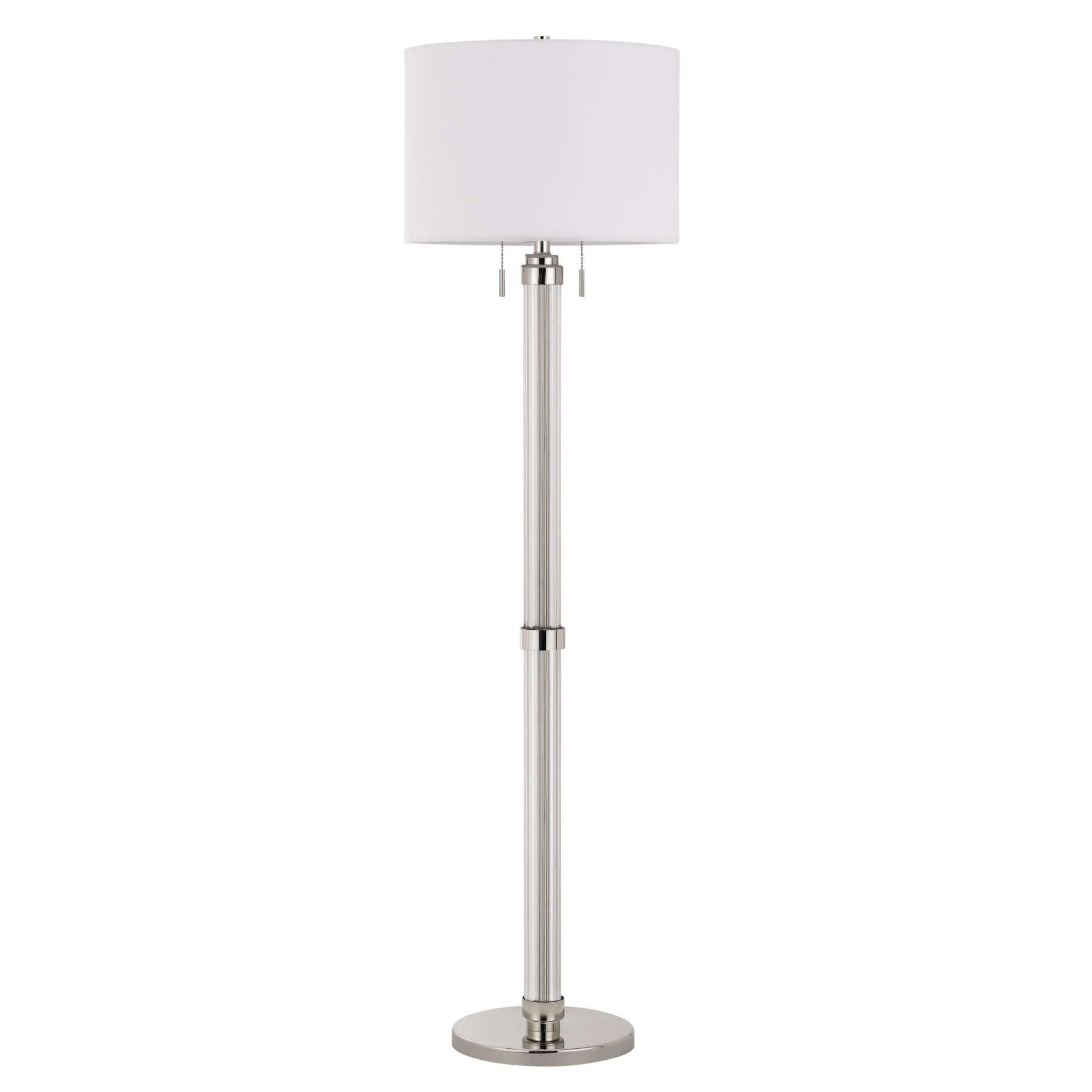 Metal And Acrylic Tubular Body Floor Lamp With Fabric Drum Shade, White By Benzara | Floor Lamps |  Modishstore 