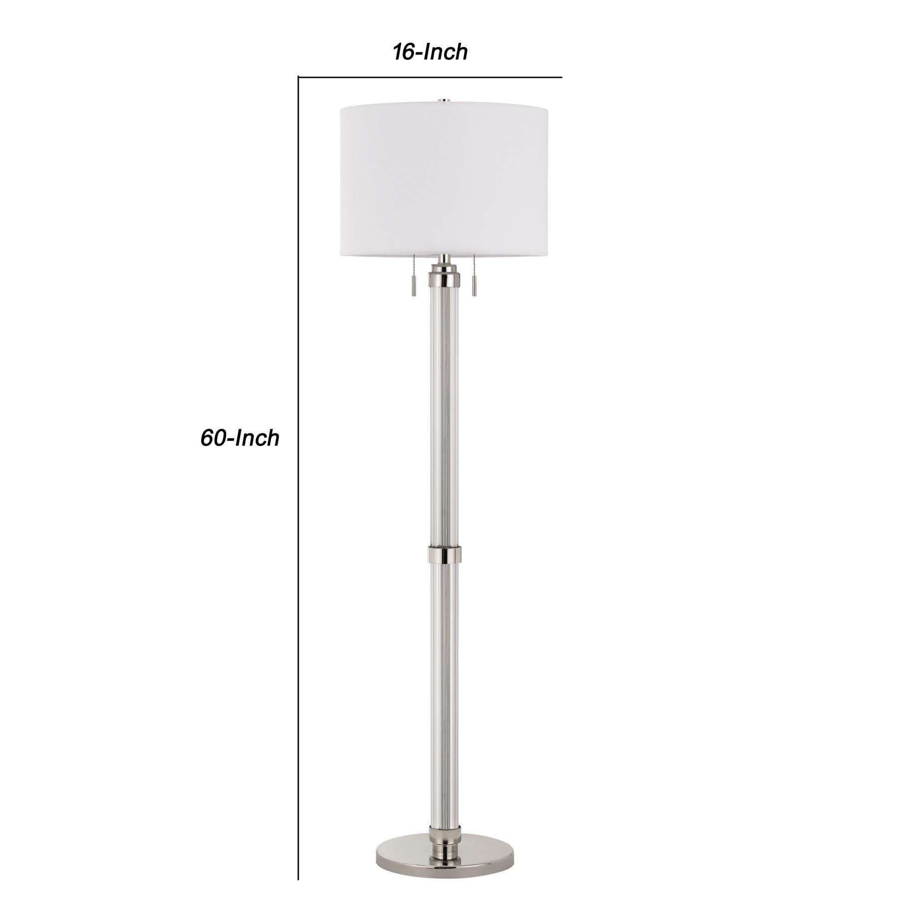 Metal And Acrylic Tubular Body Floor Lamp With Fabric Drum Shade, White By Benzara | Floor Lamps |  Modishstore  - 2