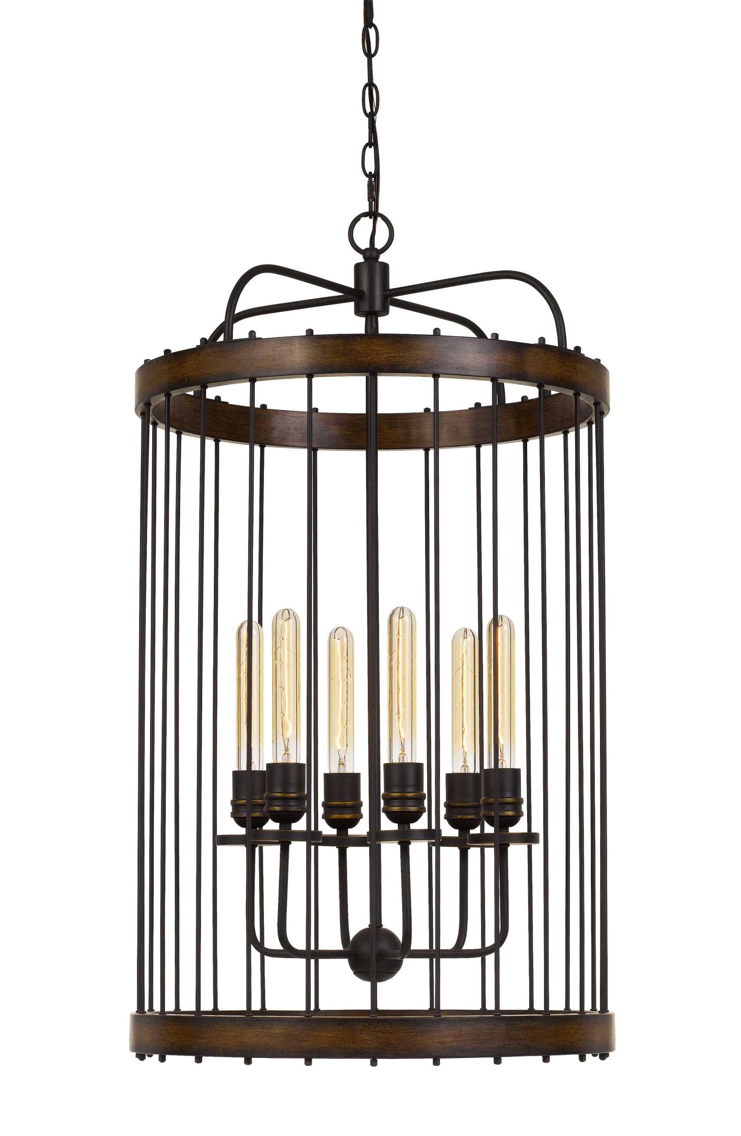 Round Metal And Wooden Frame Chandelier With Cage Design, Brown And Black By Benzara | Chandeliers |  Modishstore 