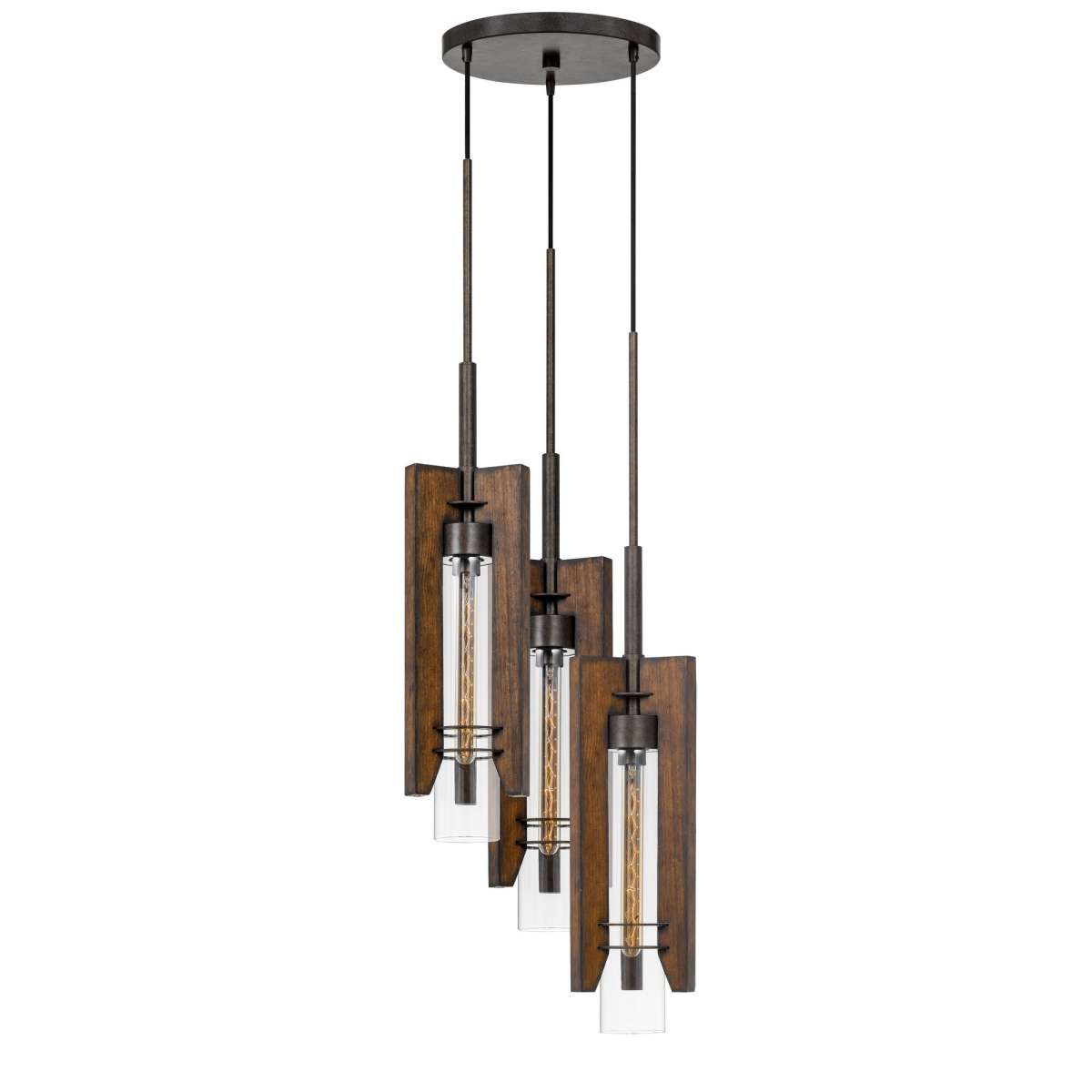 3 Bulb Wind Chime Design Chandelier With Wooden Shades, Brown And Black By Benzara | Chandeliers |  Modishstore 