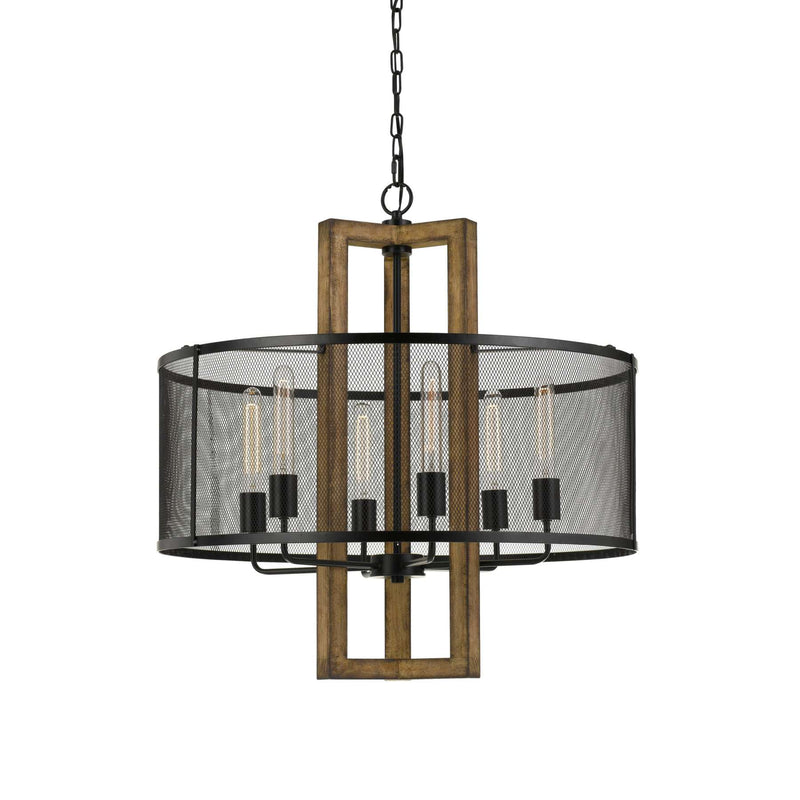 60 X 6 Wooden Chandelier With Round Metal Mesh Shade, Black And Brown By Benzara | Chandeliers |  Modishstore 