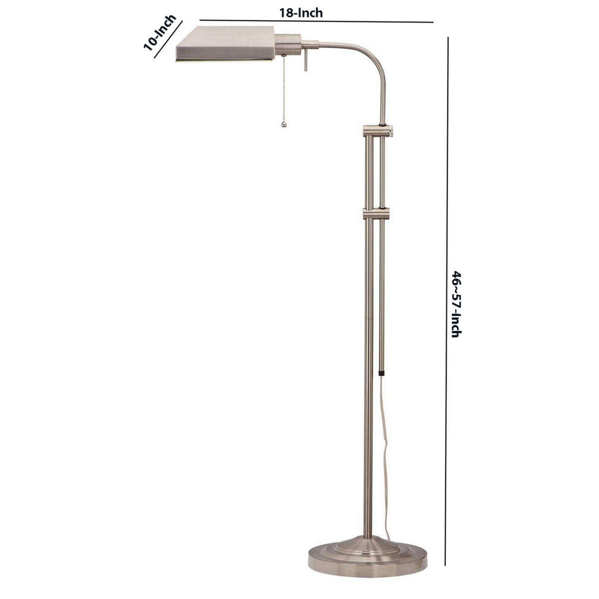 Metal Rectangular Floor Lamp With Adjustable Pole, White By Benzara | Floor Lamps |  Modishstore  - 2