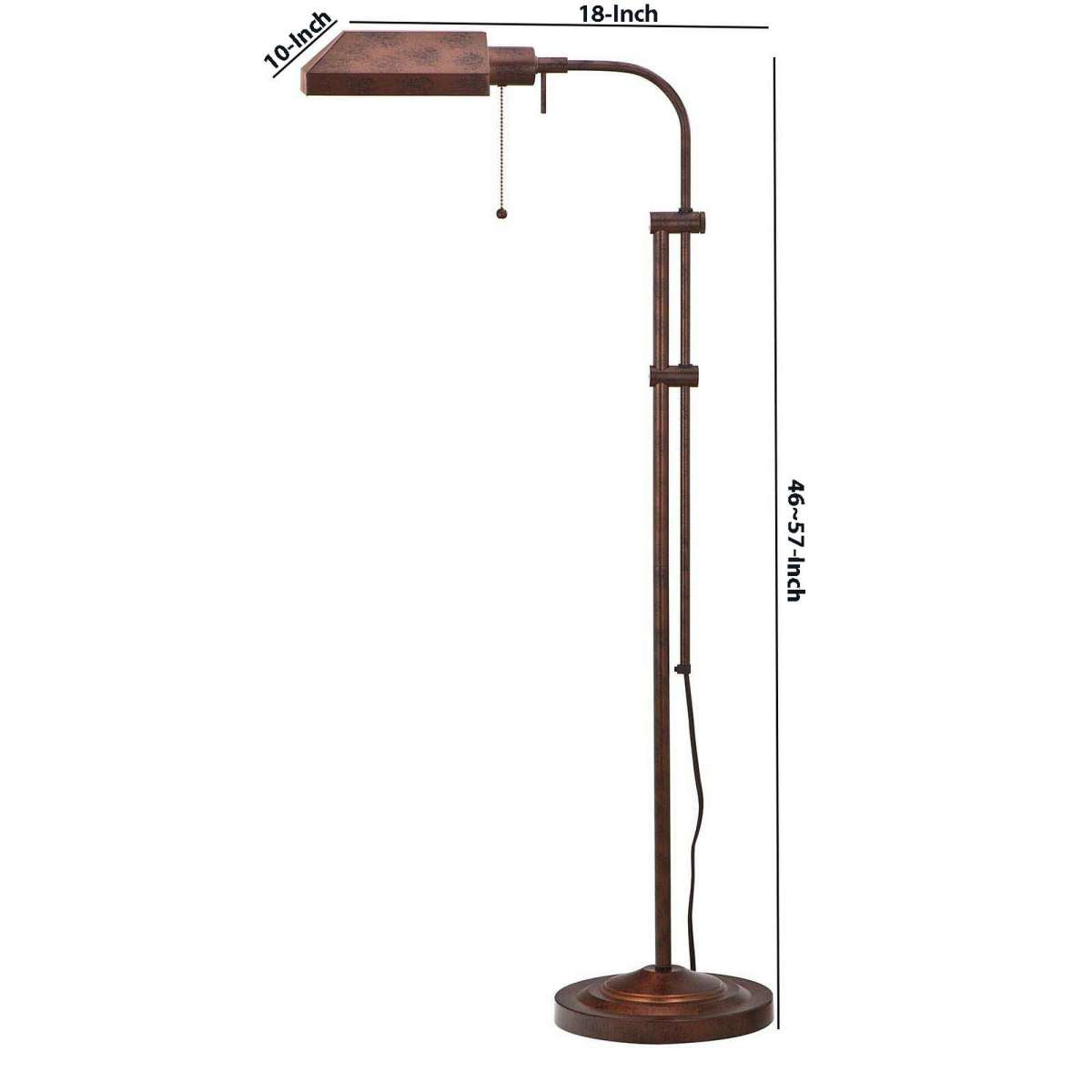 Metal Rectangular Floor Lamp With Adjustable Pole, Bronze By Benzara | Floor Lamps |  Modishstore  - 2