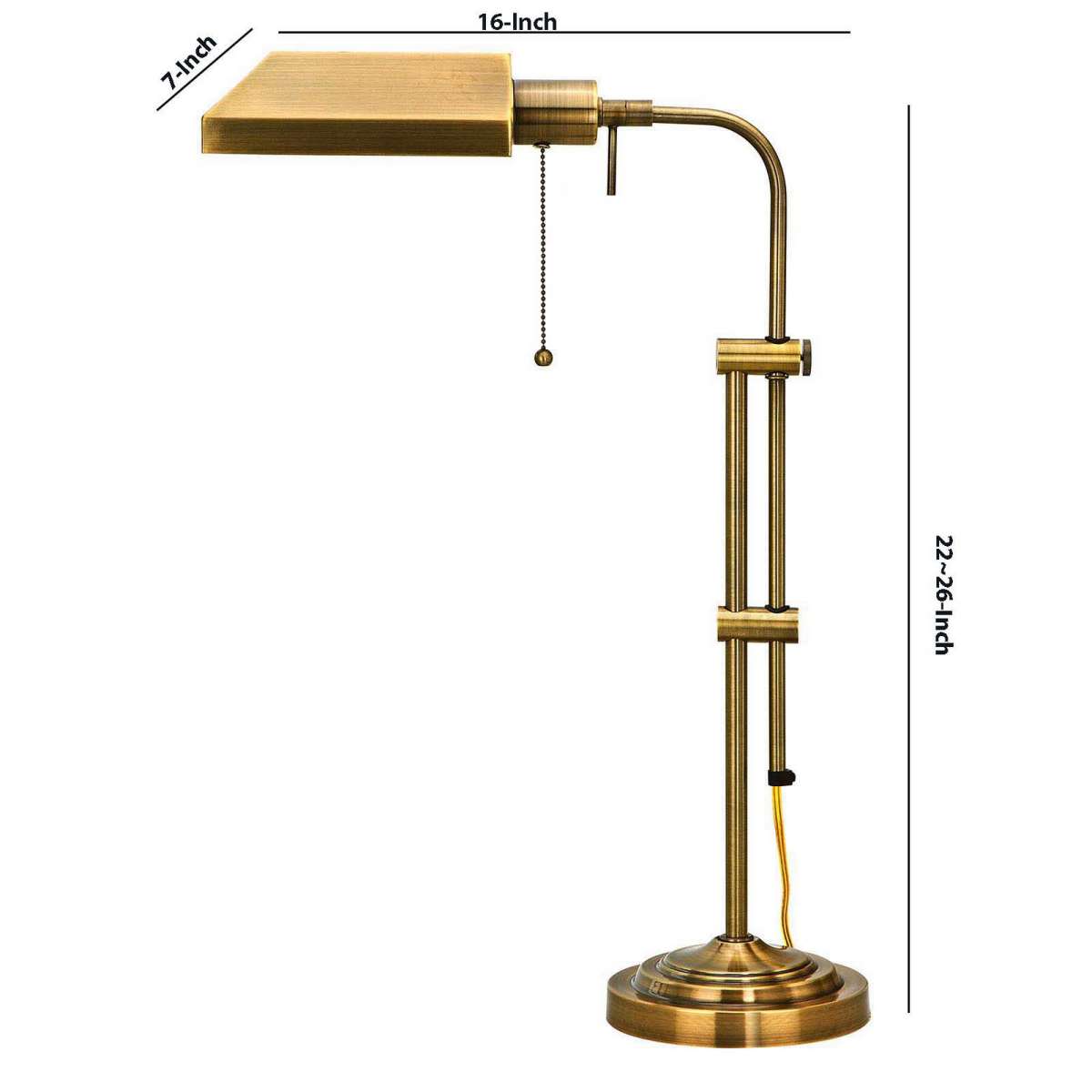 Metal Rectangular Desk Lamp With Adjustable Pole, Gold By Benzara | Table Lamps |  Modishstore  - 2