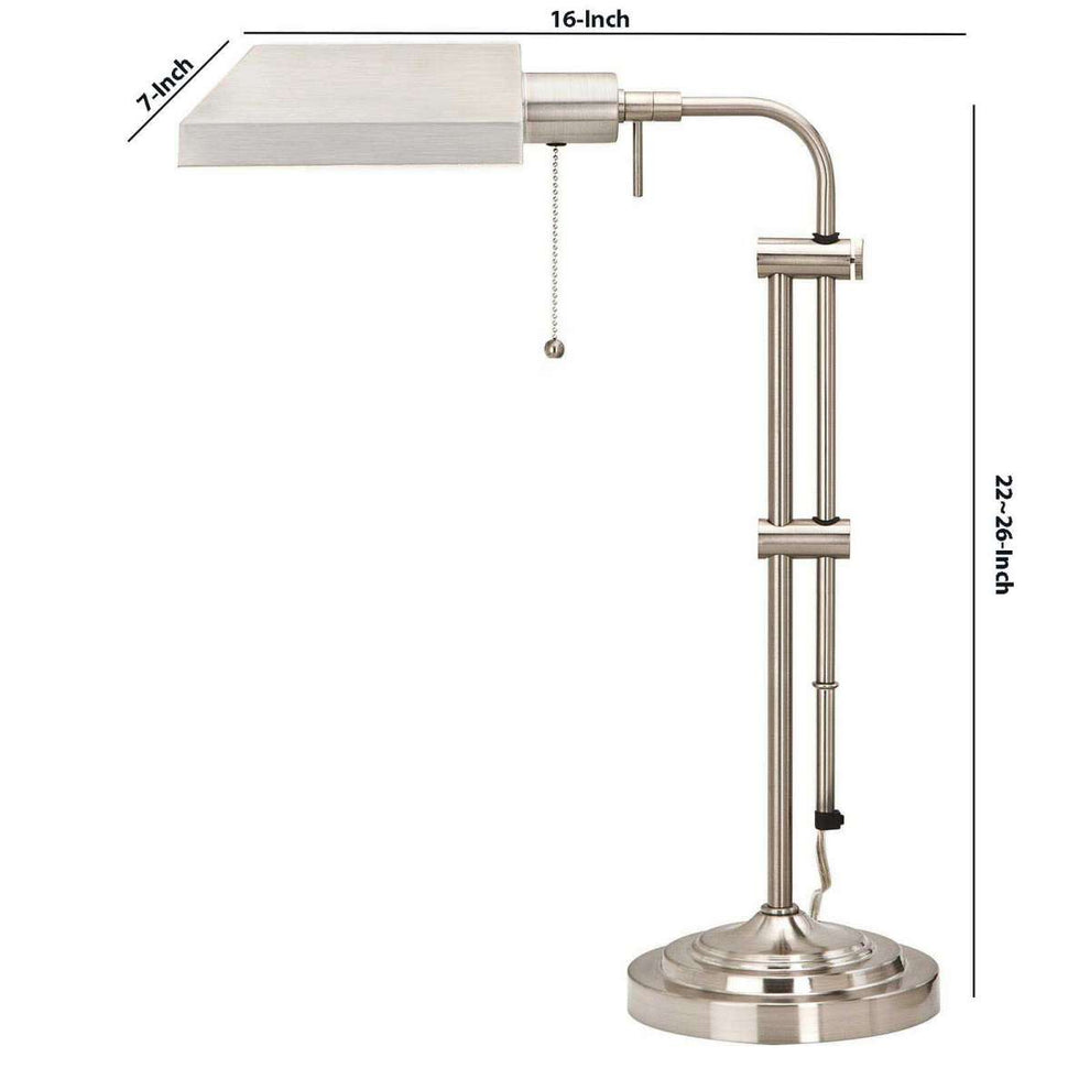 Metal Rectangular Desk Lamp With Adjustable Pole, Silver By Benzara | Table Lamps |  Modishstore  - 2
