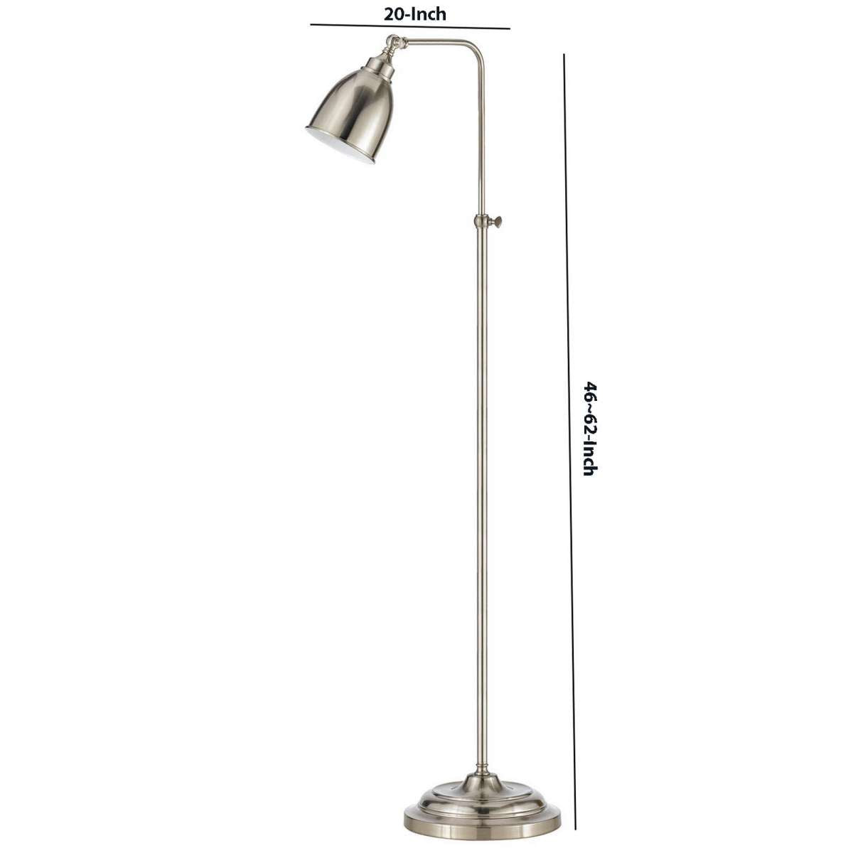 Metal Round 62" Floor Lamp With Adjustable Pole, Silver By Benzara | Floor Lamps |  Modishstore  - 2