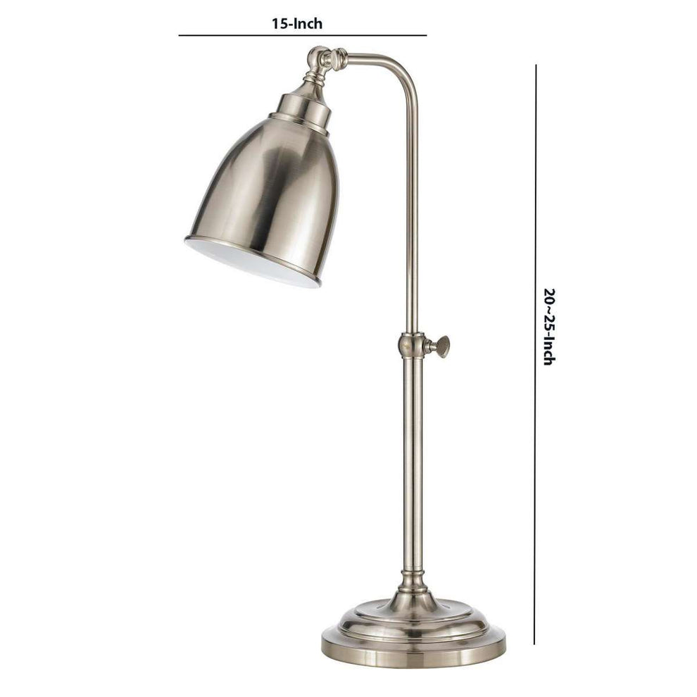 Metal Round 25" Table Lamp With Adjustable Pole, Silver By Benzara | Table Lamps |  Modishstore  - 2