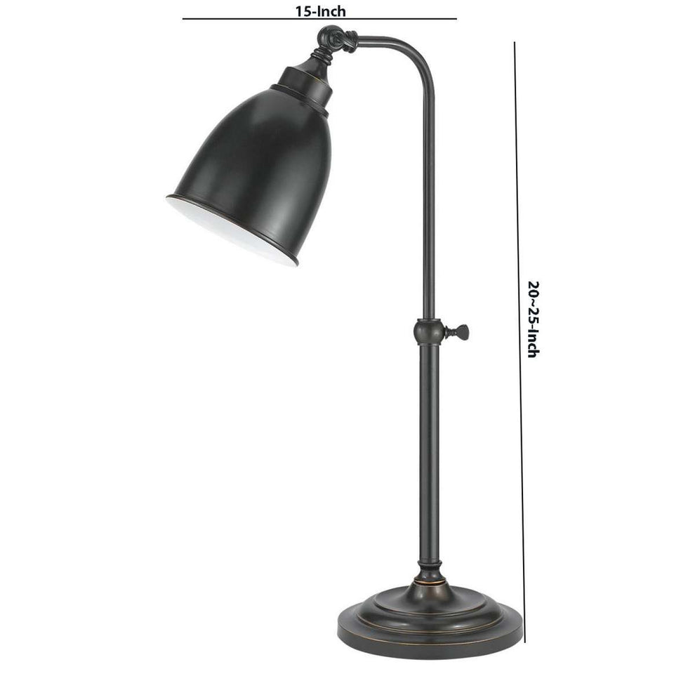 Metal Round 25" Table Lamp With Adjustable Pole, Dark Bronze By Benzara | Table Lamps |  Modishstore  - 2