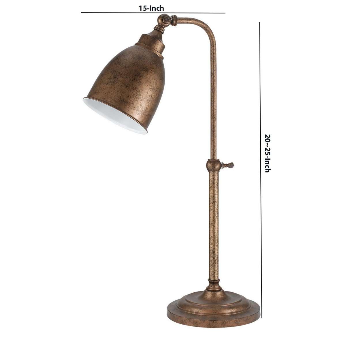 Metal Round 25" Table Lamp With Adjustable Pole, Bronze By Benzara | Table Lamps |  Modishstore  - 2