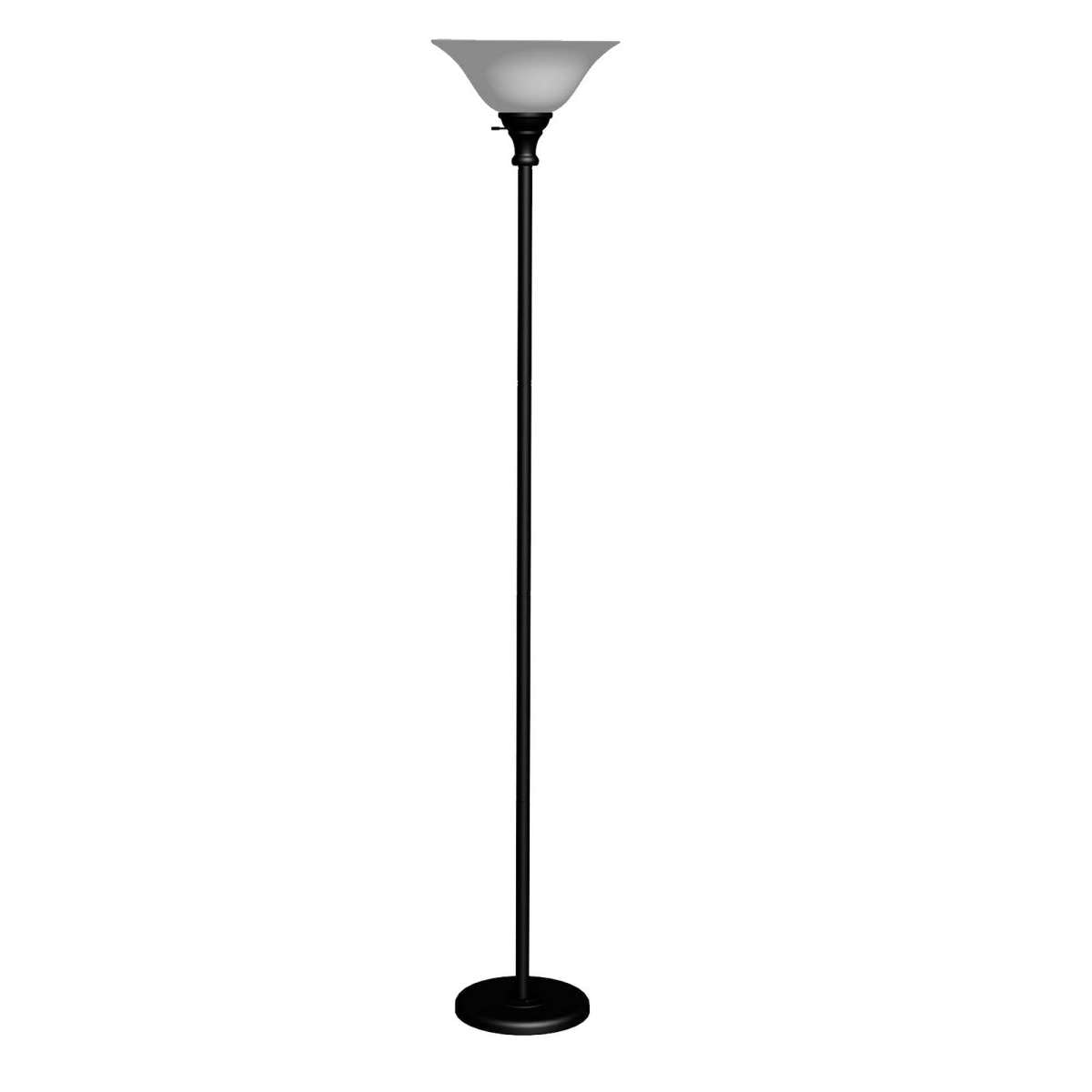 Metal Round 3 Way Torchiere Lamp With Frosted Glass Shade, Black And White By Benzara | Floor Lamps |  Modishstore 