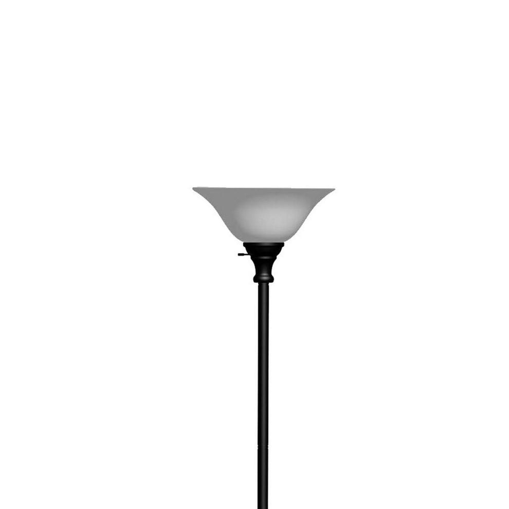 Metal Round 3 Way Torchiere Lamp With Frosted Glass Shade, Black And White By Benzara | Floor Lamps |  Modishstore  - 5