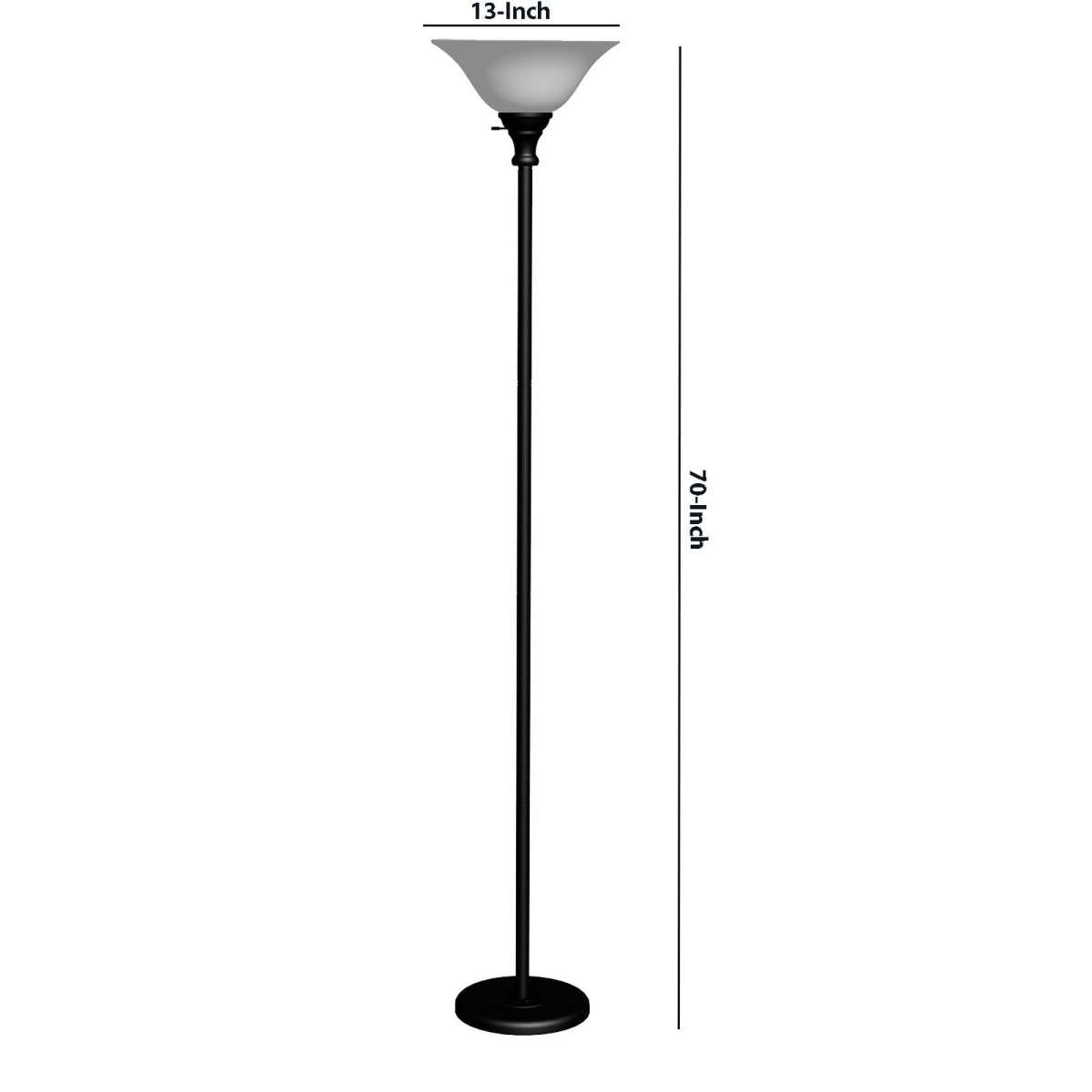 Metal Round 3 Way Torchiere Lamp With Frosted Glass Shade, Black And White By Benzara | Floor Lamps |  Modishstore  - 2