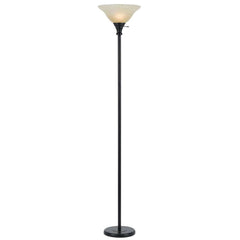 Metal Round 3 Way Torchiere Lamp With Frosted Shade, Dark Bronze And Gold By Benzara