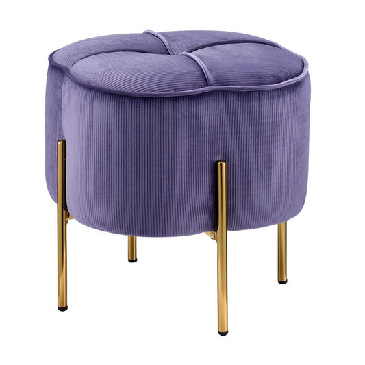 Fabric Upholstered Ottoman With Sleek Straight Legs, Blue And Gold By Benzara | Ottomans | Modishstore