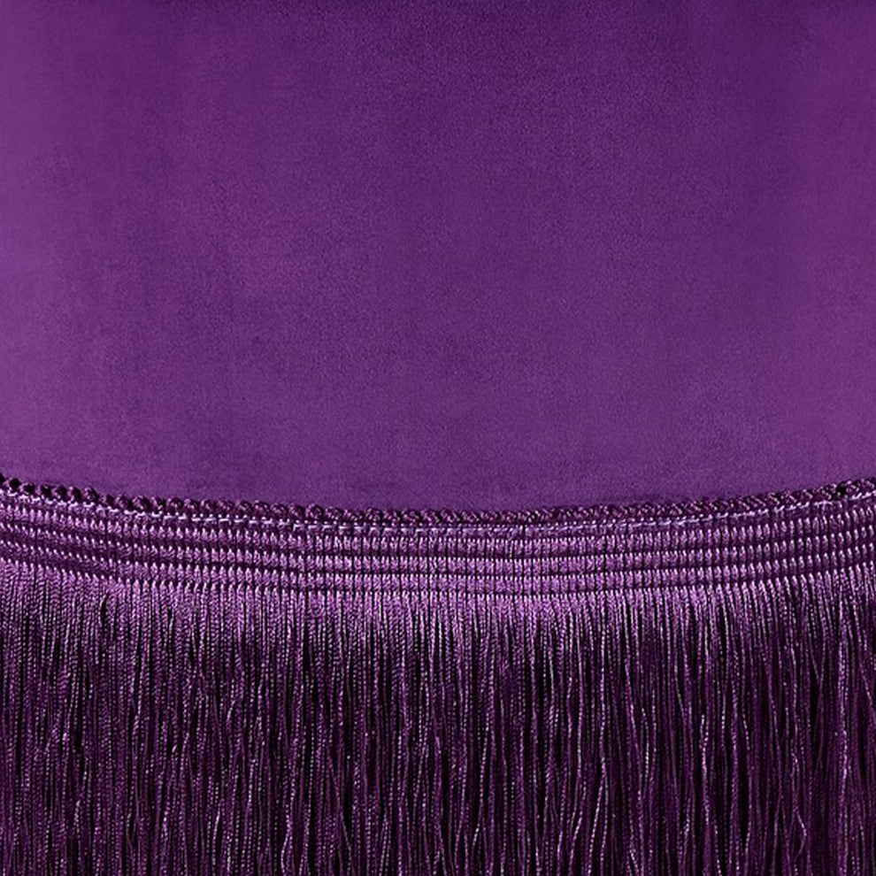 Fabric Upholstered Round Ottoman With Fringes And Metal Base, Purple By Benzara | Ottomans | Modishstore - 2