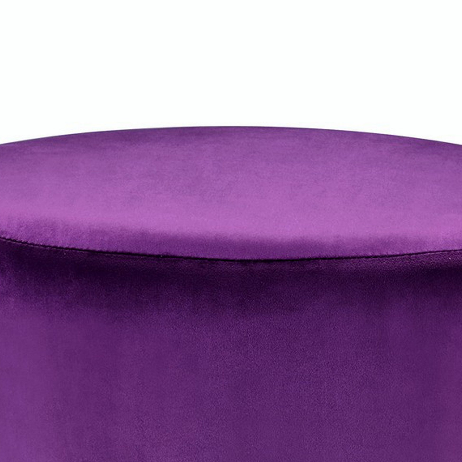 Fabric Upholstered Round Ottoman With Fringes And Metal Base, Purple By Benzara | Ottomans | Modishstore - 3