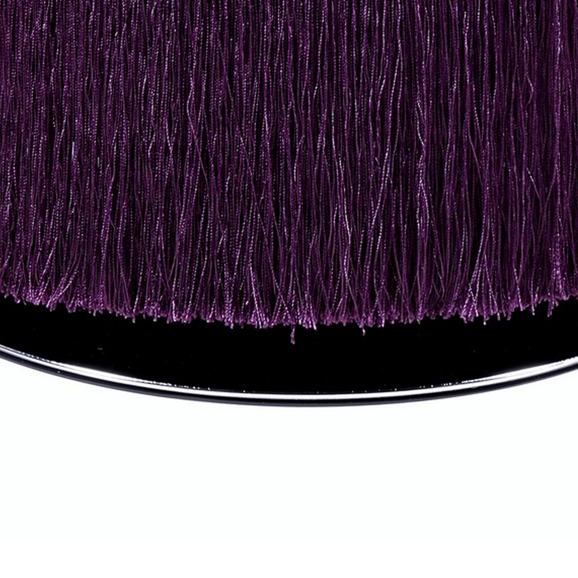 Fabric Upholstered Round Ottoman With Fringes And Metal Base, Purple By Benzara | Ottomans | Modishstore - 4
