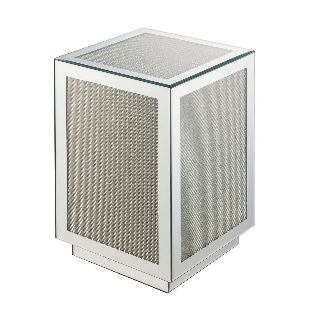 Mirrored Accent Table With Faux Diamond Inlay And Glass Top, Silver By Benzara | Accent Tables |  Modishstore  - 2