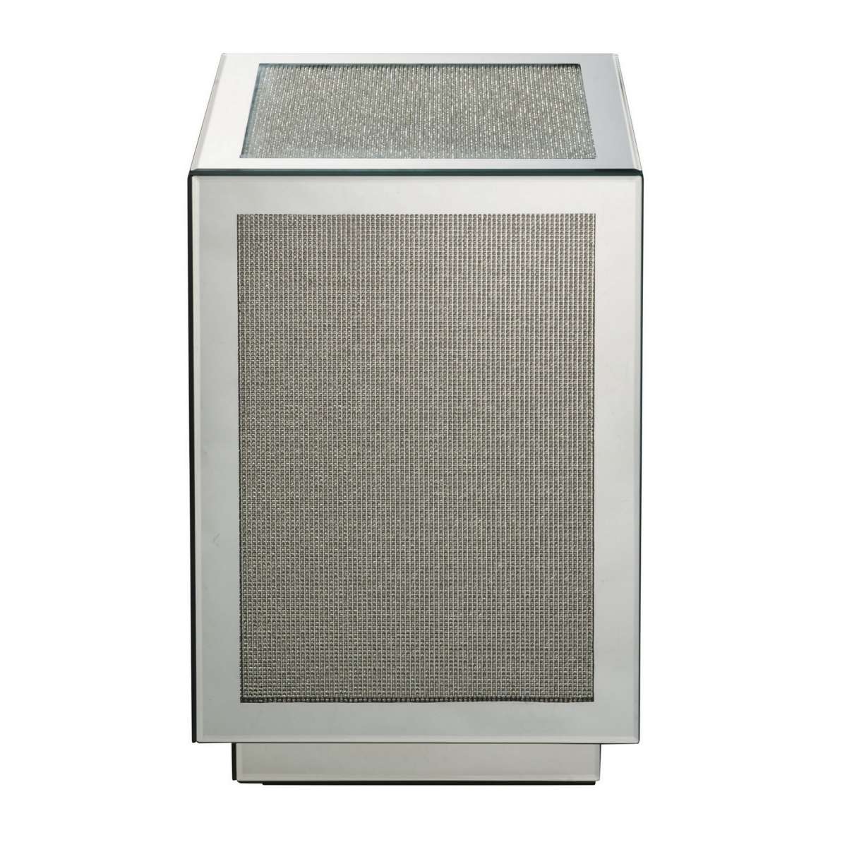 Mirrored Accent Table With Faux Diamond Inlay And Glass Top, Silver By Benzara | Accent Tables |  Modishstore 