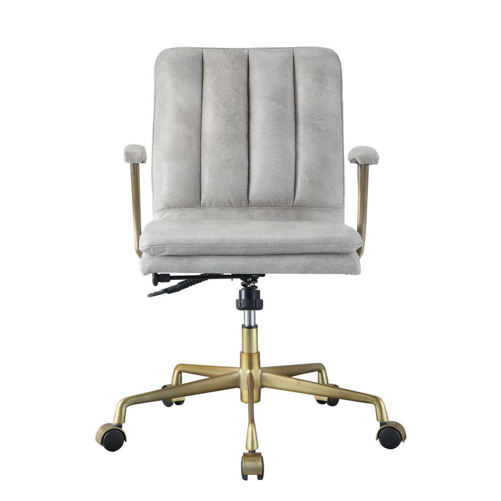 Adjustable Leatherette Swivel Office Chair With 5 Star Base, Gray And Gold By Benzara | Office Chairs |  Modishstore  - 5