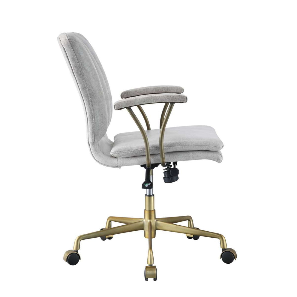 Adjustable Leatherette Swivel Office Chair With 5 Star Base, Gray And Gold By Benzara | Office Chairs |  Modishstore  - 4
