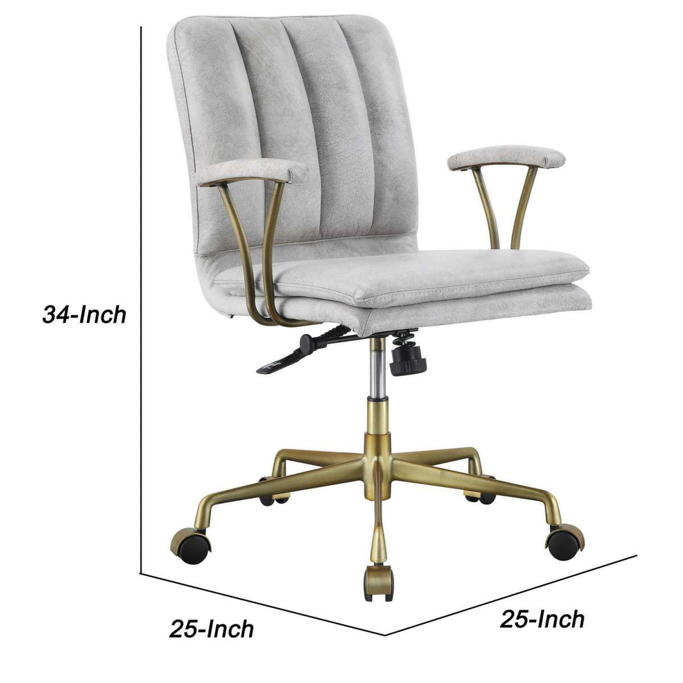 Adjustable Leatherette Swivel Office Chair With 5 Star Base, Gray And Gold By Benzara | Office Chairs |  Modishstore  - 2