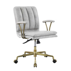 Adjustable Leatherette Swivel Office Chair With 5 Star Base, Gray And Gold By Benzara