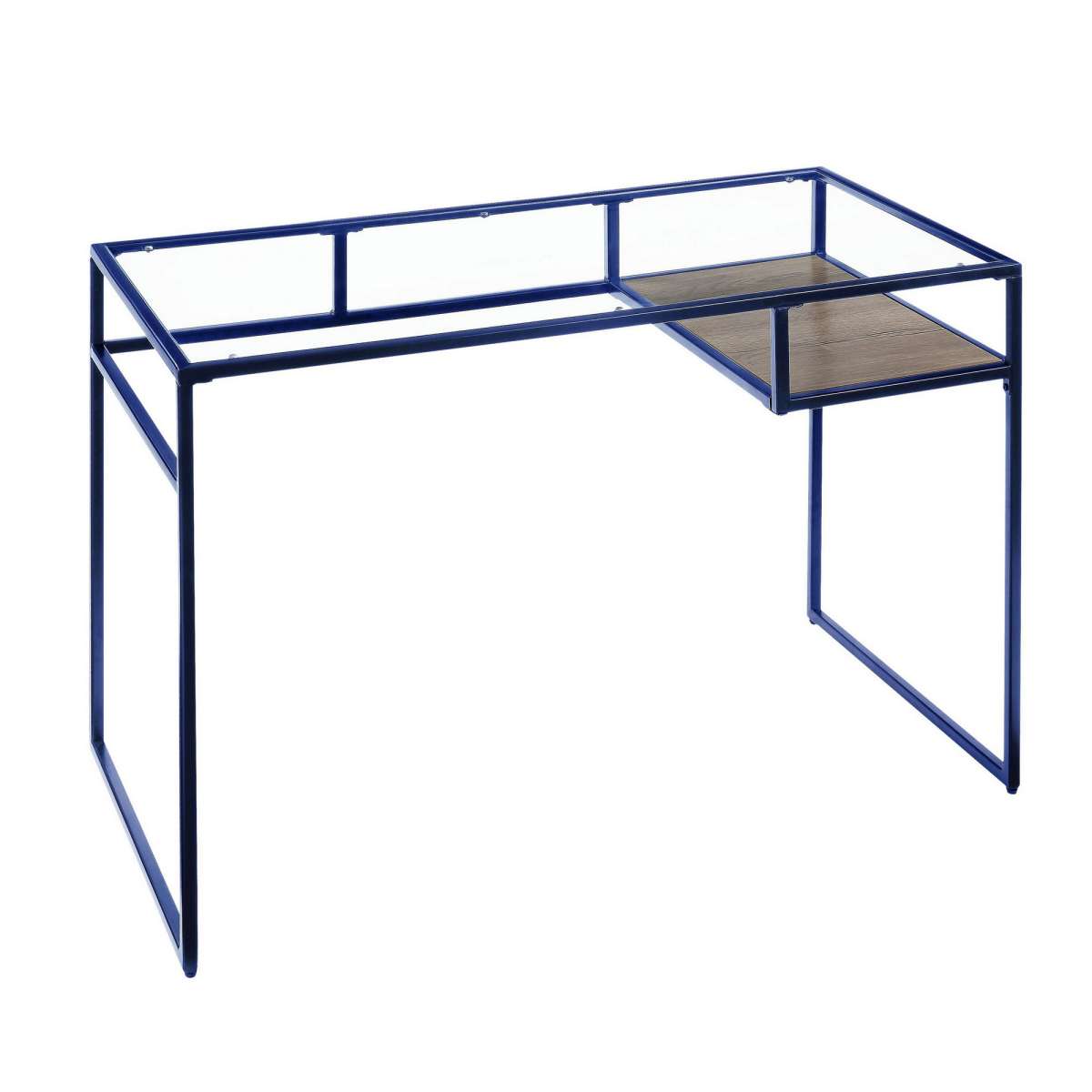Rectangular Glass Top Desk With Open Compartment And Sled Base, Blue By Benzara | Desks |  Modishstore  - 5