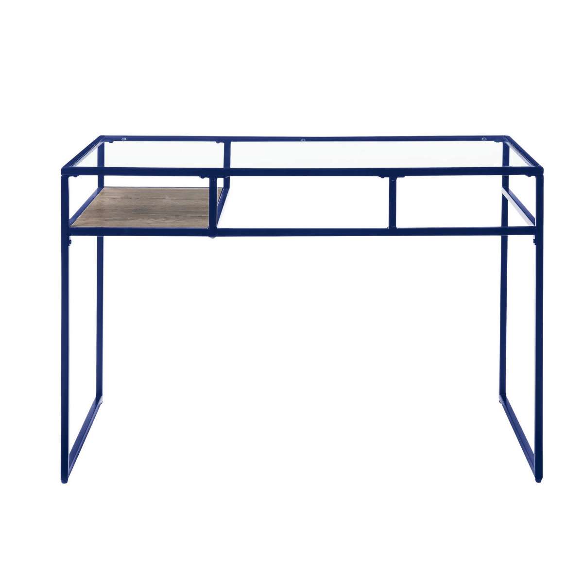 Rectangular Glass Top Desk With Open Compartment And Sled Base, Blue By Benzara | Desks |  Modishstore 