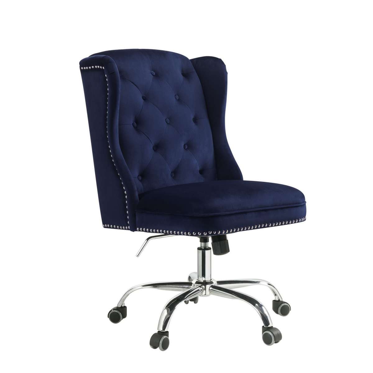Velvet Upholstered Armless Swivel And Adjustable Tufted Office Chair, Blue By Benzara | Office Chairs |  Modishstore  - 2
