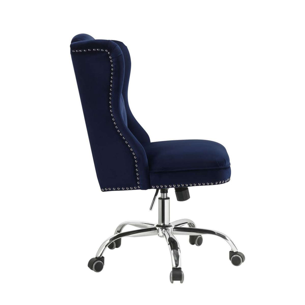 Velvet Upholstered Armless Swivel And Adjustable Tufted Office Chair, Blue By Benzara | Office Chairs |  Modishstore  - 5