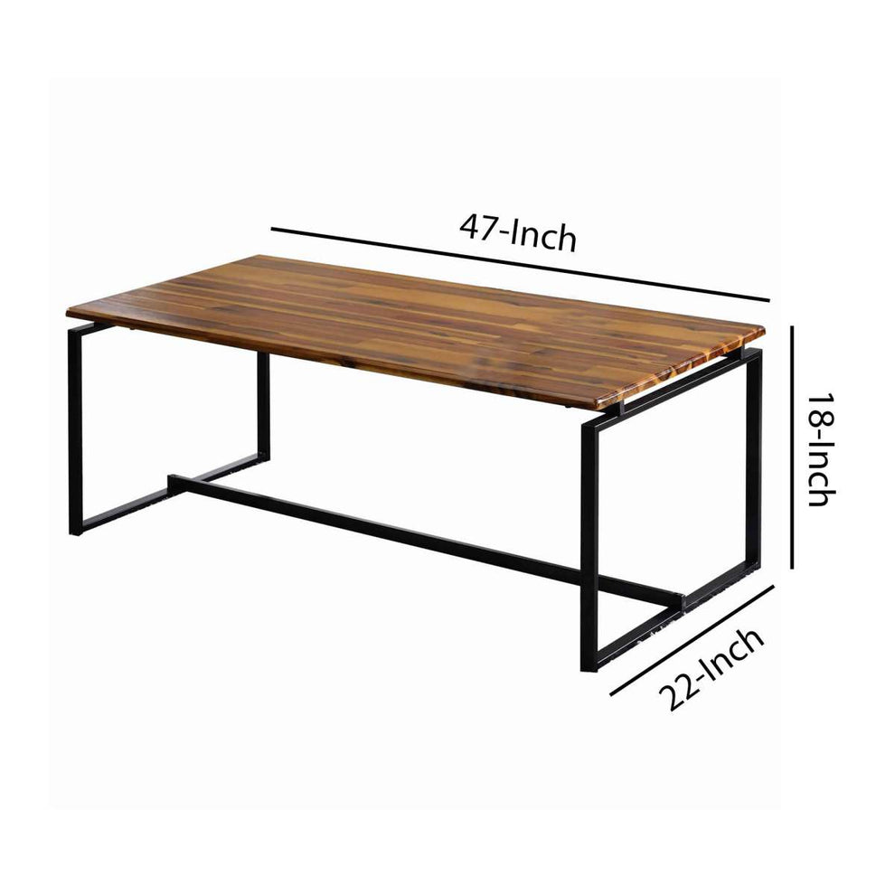 3 Piece Wooden Top Metal Frame Occasional Table Set, Brown And Black By Benzara | Coffee Tables |  Modishstore  - 2