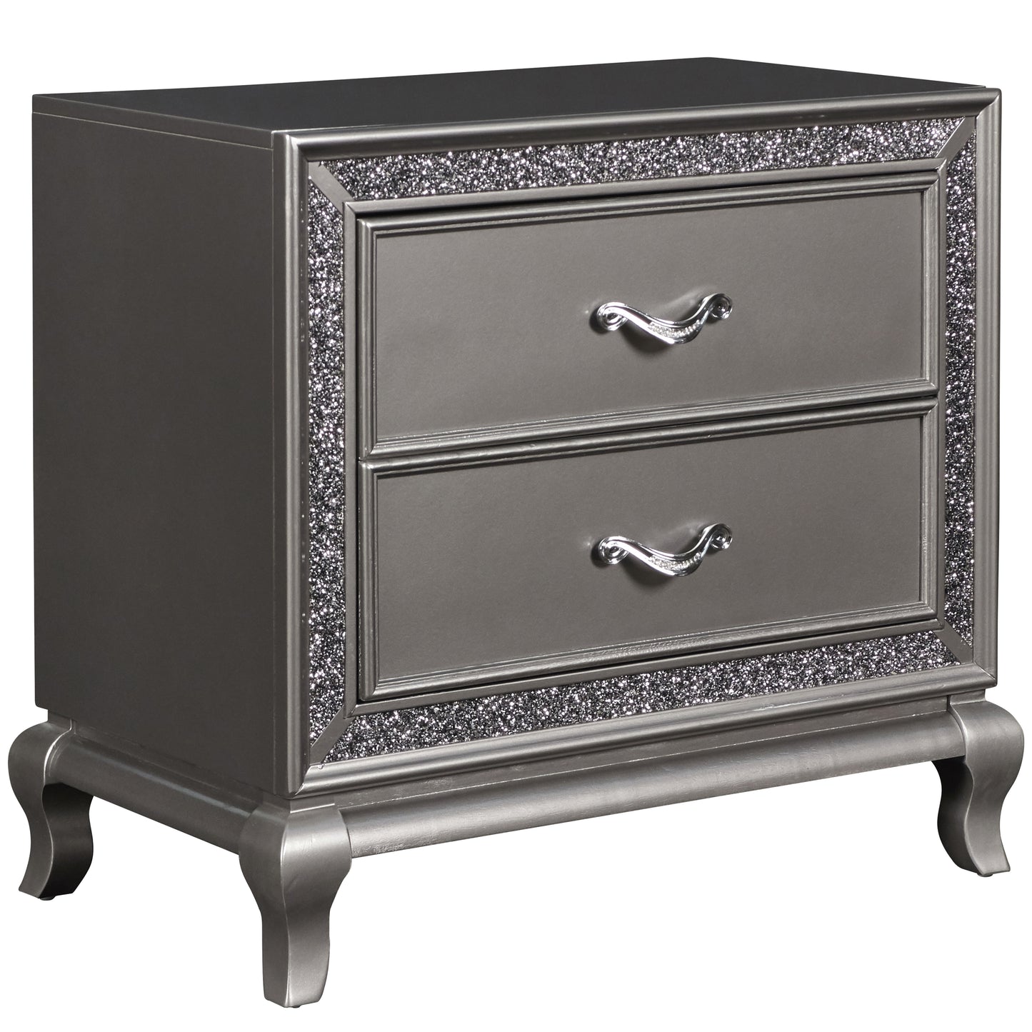 Wooden Nightstand With Faux Crystal Accents And 2 Drawers Gray By Benzara | Nightstands | Modishstore