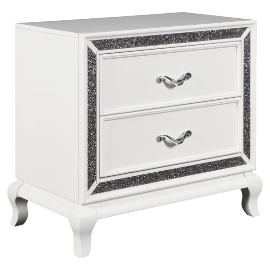 Wooden Nightstand With Faux Crystal Accents And 2 Drawers White By Benzara | Nightstands | Modishstore