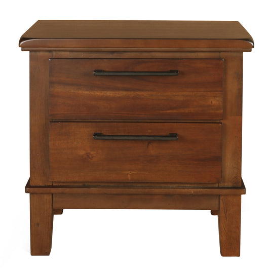 Wooden Nightstand With Chamfered Legs And 2 Spacious Drawers Brown By Benzara | Nightstands | Modishstore