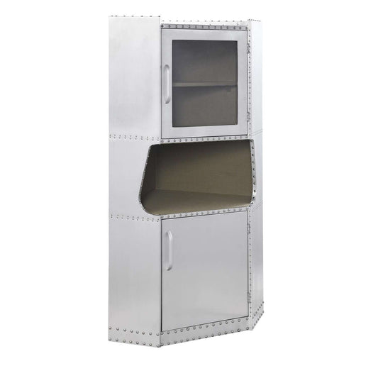 2 Door Aluminum Cabinet With Open Compartment And Rivet Accents, Silver By Benzara | Cabinets |  Modishstore 