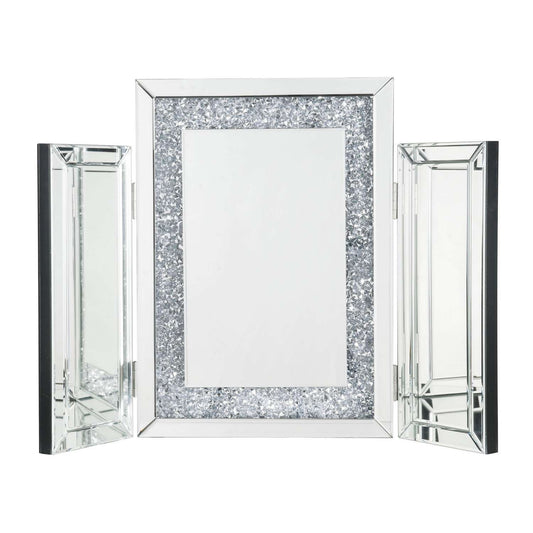 Tri Fold Mirror Panel Frame Accent Decor With Faux Diamond, Silver By Benzara | Decor |  Modishstore 