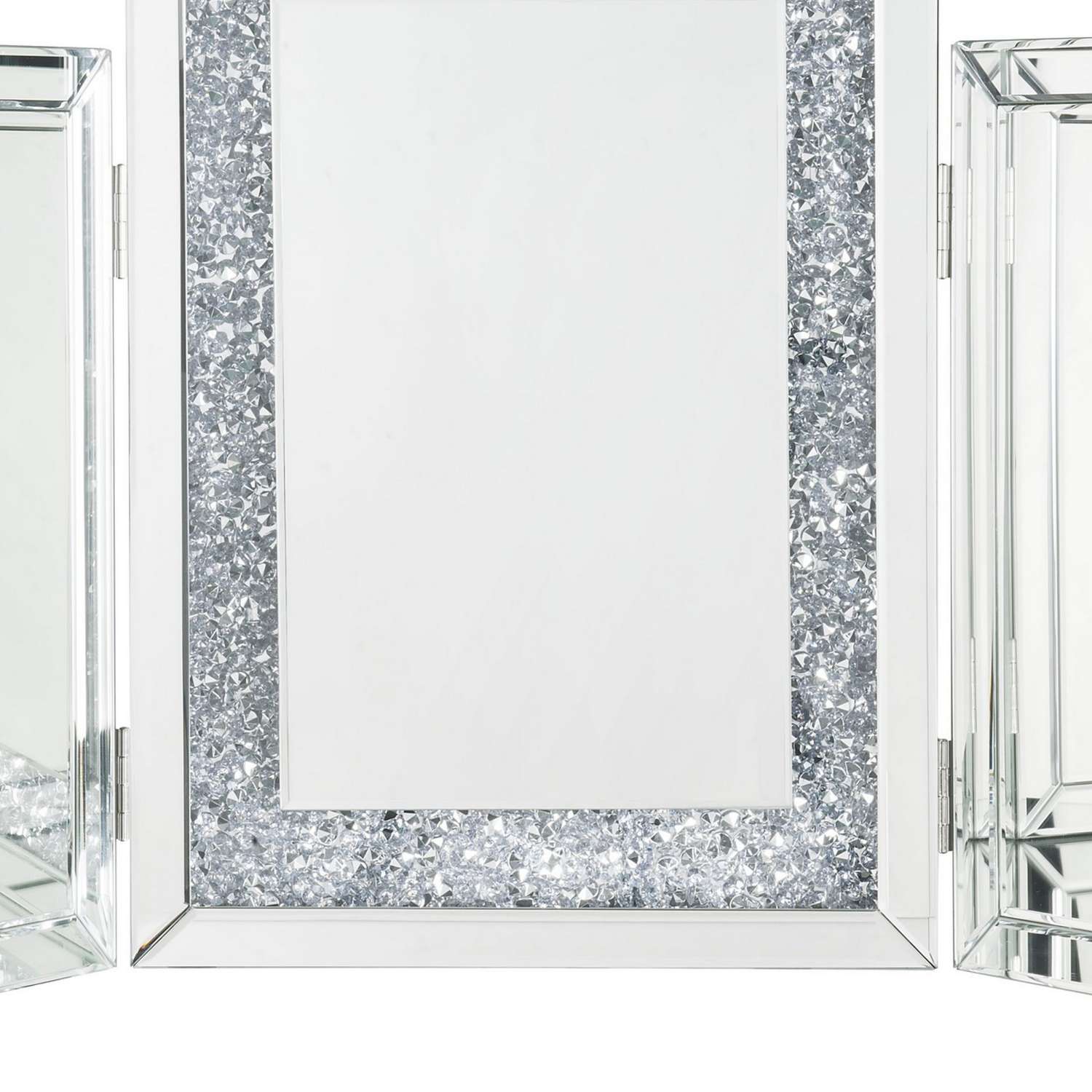Tri Fold Mirror Panel Frame Accent Decor With Faux Diamond, Silver By Benzara | Decor |  Modishstore  - 4
