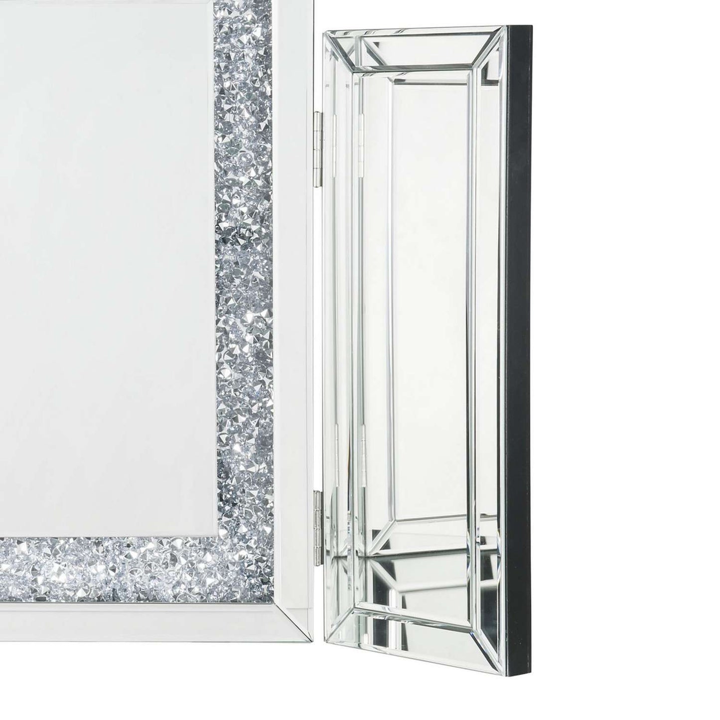 Tri Fold Mirror Panel Frame Accent Decor With Faux Diamond, Silver By Benzara | Decor |  Modishstore  - 3