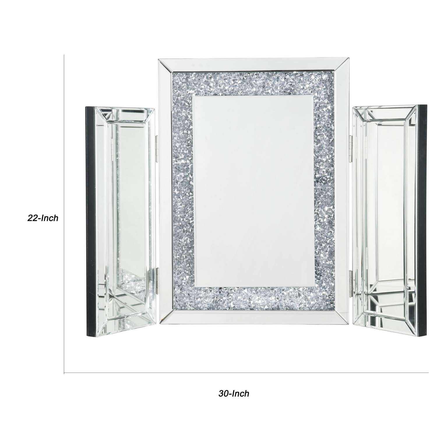 Tri Fold Mirror Panel Frame Accent Decor With Faux Diamond, Silver By Benzara | Decor |  Modishstore  - 2