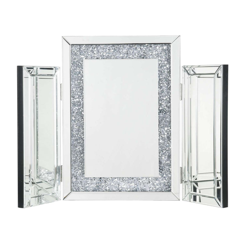 Tri Fold Mirror Panel Frame Accent Decor With Faux Diamond, Silver By Benzara | Decor |  Modishstore 