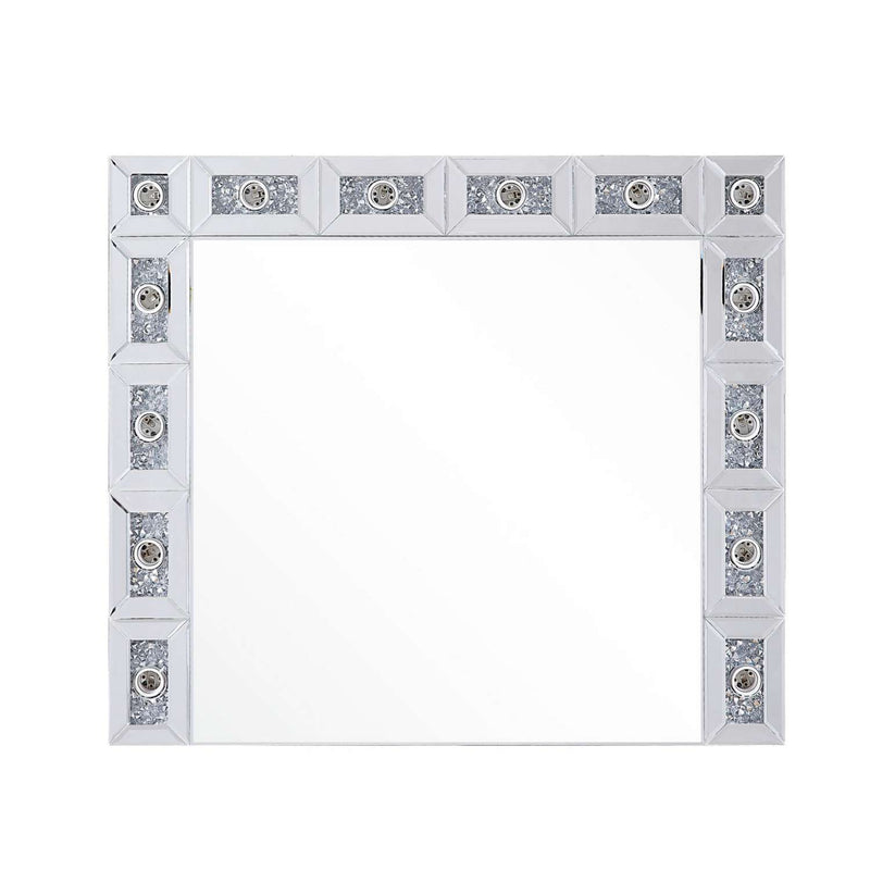 Mirror Panel Frame Wall Decor With Light Function And Faux Diamond, Silver By Benzara | Wall Decor |  Modishstore 