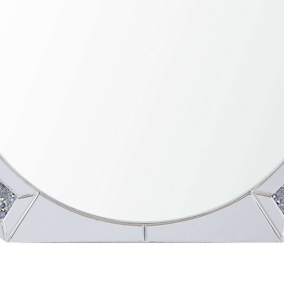 Round Mirror Panel Wall Decor With Light Function And Faux Diamond, Silver By Benzara | Wall Decor |  Modishstore  - 3